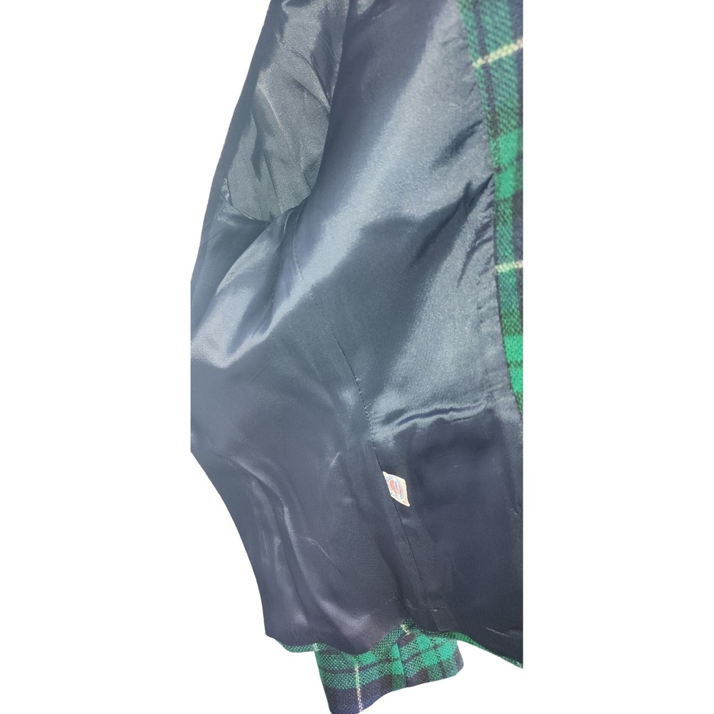 VTG The Villager Blazer Women's Glen Plaid Green Blue Wool Jacket Size 14 - Picture 7 of 8